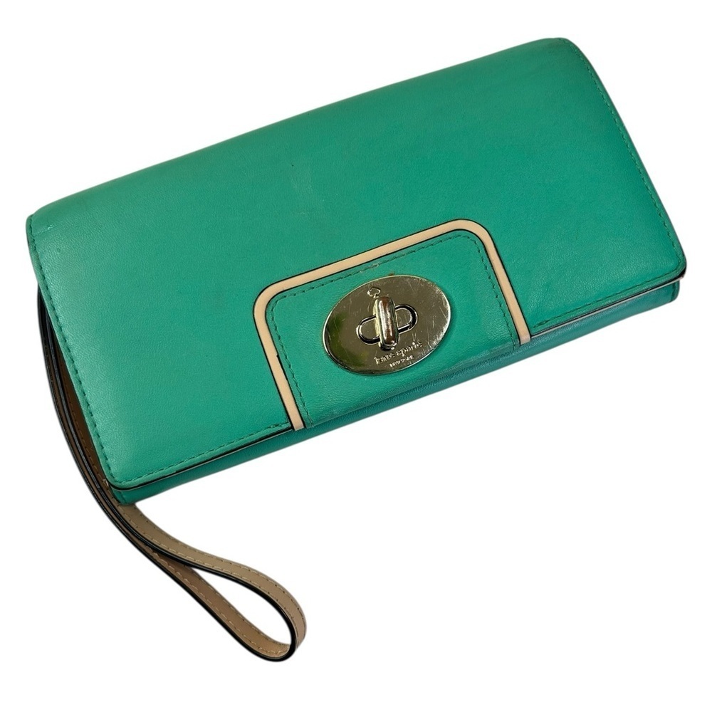 Kate Spade wristlet New York Hampton Road Mara Leather Wallet aqua Turn-lock